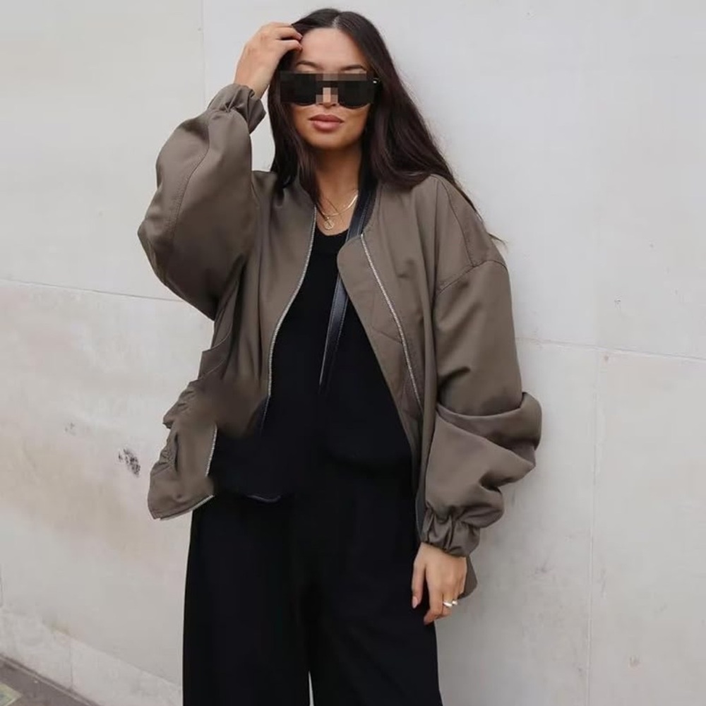 Zara Women's Bomber Limited Edition Oversized Jacket Size M Green